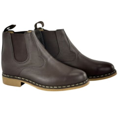 Botina Masculina Garotti Vira Francesa Couro Floater Café Bico Redondo Sola Natural Ref: 900 Cod:0712