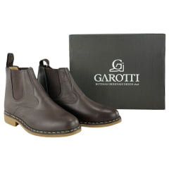 Botina Masculina Garotti Vira Francesa Couro Floater Café Bico Redondo Sola Natural Ref: 900 Cod:0712