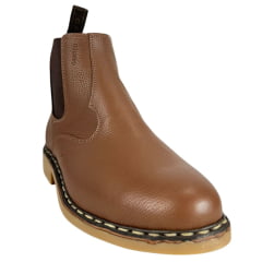 Botina Masculina Garotti Vira Francesa Couro Floater Conhaque Bico Redondo Sola Natural Ref:900 COD:0713