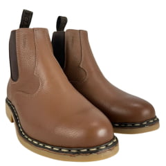 Botina Masculina Garotti Vira Francesa Couro Floater Conhaque Bico Redondo Sola Natural Ref:900 COD:0713