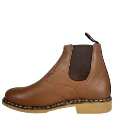 Botina Masculina Garotti Vira Francesa Couro Floater Conhaque Bico Redondo Sola Natural Ref:900 COD:0713