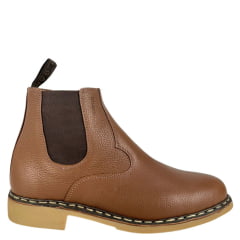 Botina Masculina Garotti Vira Francesa Couro Floater Conhaque Bico Redondo Sola Natural Ref:900 COD:0713