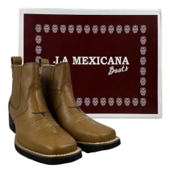 Botina Masculina La Mexicana Bico Quadrado Couro Dallas Caramelo Com Bordado Florão Sola Cavaleira Preta Ref.07291