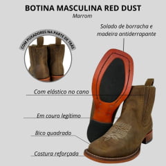 Botina Masculina Red Dust Bico Quadrado Couro Grazy Tabaco Sola Madeira Ref:BT=01=AR