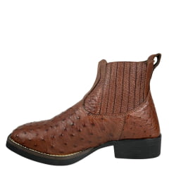 Botina Masculina Strut Bico Quadrado Couro Avestruz Cheio Caramelo Escuro Ref:BOT-STRUT 3036