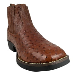Botina Masculina Strut Bico Quadrado Couro Avestruz Cheio Caramelo Escuro Ref:BOT-STRUT 3036