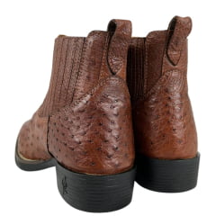 Botina Masculina Strut Bico Quadrado Couro Avestruz Cheio Caramelo Escuro Ref:BOT-STRUT 3036