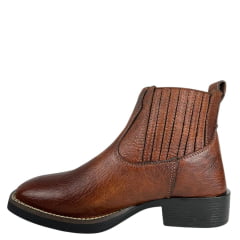 Botina Masculina Strut Bico Quadrado Couro Carneiro Corrugado Caramelo Ref:BOT-STRUT- 3036