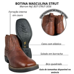 Botina Masculina Strut Bico Quadrado Couro Carneiro Corrugado Caramelo Ref:BOT-STRUT- 3036