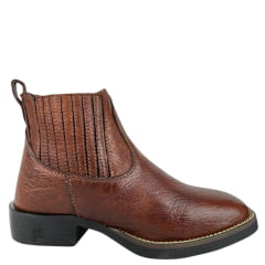 Botina Masculina Strut Bico Quadrado Couro Carneiro Corrugado Caramelo Ref:BOT-STRUT- 3036
