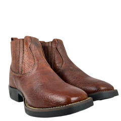 Botina Masculina Strut Bico Quadrado Couro Carneiro Corrugado Caramelo Ref:BOT-STRUT- 3036