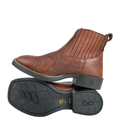 Botina Masculina Strut Bico Quadrado Couro Carneiro Corrugado Caramelo Ref:BOT-STRUT- 3036