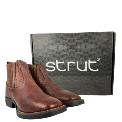 Botina Masculina Strut Bico Quadrado Couro Carneiro Corrugado Caramelo Ref:BOT-STRUT- 3036