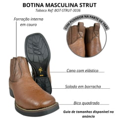 Botina Masculina Strut Bico Quadrado Couro Carneiro Corrugado Tabaco Ref:BOT-STRU-3036