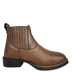 Botina Masculina Strut Bico Quadrado Couro Carneiro Corrugado Tabaco Ref:BOT-STRU-3036