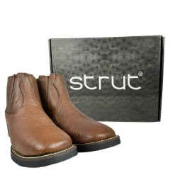 Botina Masculina Strut Bico Quadrado Couro Carneiro Corrugado Tabaco Ref:BOT-STRU-3036