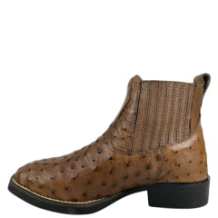 Botina Masculina Strut Couro Avestruz Cheio Tabaco Ref:BOT-STRUT 3036 Bico Quadrado