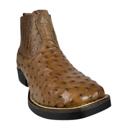 Botina Masculina Strut Couro Avestruz Cheio Tabaco Ref:BOT-STRUT 3036 Bico Quadrado