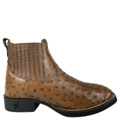 Botina Masculina Strut Couro Avestruz Cheio Tabaco Ref:BOT-STRUT 3036 Bico Quadrado
