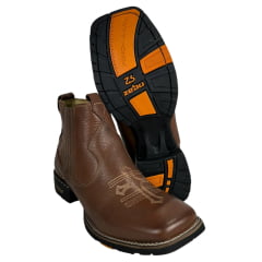 Botina Masculina Zebu Bico Quadrado Couro Floater Whisky C/ Bordado Cruz - REF: 57050FL07