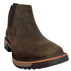 Botina Masculina Zebu Bico Quadrado Couro Mustang Graxo Florão Solado Sobreiro Bordado Zebu E Florão Ref:93110MS03