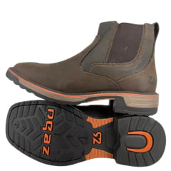 Botina Masculina Zebu Bico Quadrado Couro Mustang Graxo Florão Solado Sobreiro Bordado Zebu E Florão Ref:93110MS03