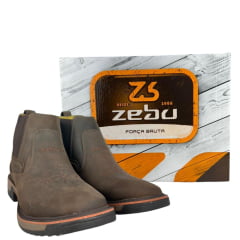 Botina Masculina Zebu Bico Quadrado Couro Mustang Graxo Florão Solado Sobreiro Bordado Zebu E Florão Ref:93110MS03