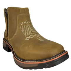 Botina Masculina Zebu Bico Quadrado Couro Mustang Sela Bordado Florão Solado Sobreiro Ref:93100 MS06