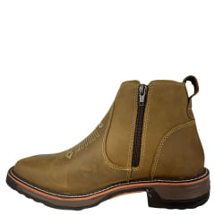 Botina Masculina Zebu Bico Quadrado Couro Mustang Sela Bordado Florão Solado Sobreiro Ref:93100 MS06