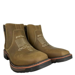 Botina Masculina Zebu Bico Quadrado Couro Mustang Sela Bordado Florão Solado Sobreiro Ref:93100 MS06