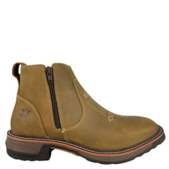 Botina Masculina Zebu Bico Quadrado Couro Mustang Sela Bordado Florão Solado Sobreiro Ref:93100 MS06