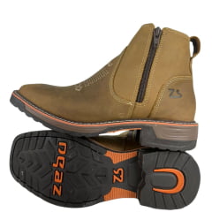 Botina Masculina Zebu Bico Quadrado Couro Mustang Sela Bordado Florão Solado Sobreiro Ref:93100 MS06