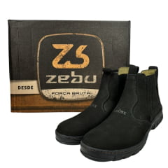 Botina Masculina Zebu Bico Redondo Nobuck Preto Com Carimbo Zebu Ref.56010 NB01