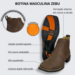 Botina Masculina Zebu Mustang Terra Bico Quadrado Couro Ondas Ref.57030MS05