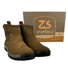 Botina Masculina Zebu Nobuck Areia Bico Redondo Com 2 Zíper Ref.56060NB08