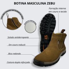 Botina Masculina Zebu Nobuck Areia Bico Redondo Com 2 Zíper Ref.56060NB08