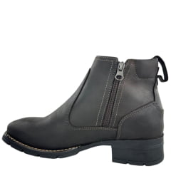 Botina Texana Masculina Anatomic Gel Bico Quadrado Couro Mustang Brown Cost Café 2 Ziper Sola Austin Preta - REF:9709