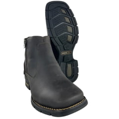 Botina Texana Masculina Anatomic Gel Bico Quadrado Couro Mustang Brown Cost Café 2 Ziper Sola Austin Preta - REF:9709