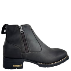 Botina Texana Masculina Anatomic Gel Bico Quadrado Couro Mustang Brown Cost Café 2 Ziper Sola Austin Preta - REF:9709