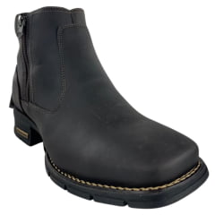 Botina Texana Masculina Anatomic Gel Bico Quadrado Couro Mustang Brown Cost Café 2 Ziper Sola Austin Preta - REF:9709