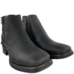 Botina Texana Masculina Anatomic Gel Bico Quadrado Couro Mustang Brown Cost Café 2 Ziper Sola Austin Preta - REF:9709