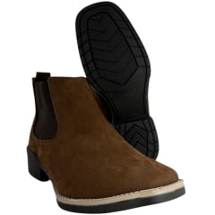 Botina Masculina Beira Lago Bico Quadrado Couro Nobuck/Napa Camel REF:965