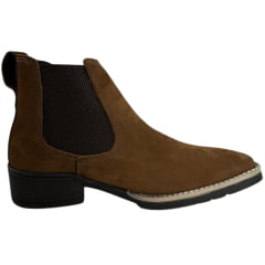 Botina Masculina Beira Lago Bico Quadrado Couro Nobuck/Napa Camel REF:965