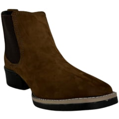 Botina Masculina Beira Lago Bico Quadrado Couro Nobuck/Napa Camel REF:965