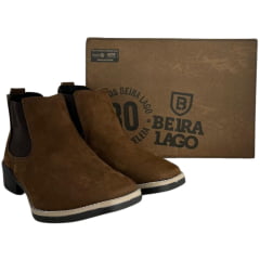 Botina Masculina Beira Lago Bico Quadrado Couro Nobuck/Napa Camel REF:965