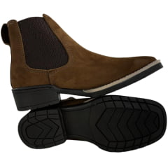 Botina Masculina Beira Lago Bico Quadrado Couro Nobuck/Napa Camel REF:965
