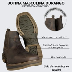 Botina Texana Masculina Durango Bico Quadrado Couro Med Dog Marrom Solado Diamond Jump Ref 2120002121DJX