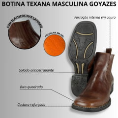 Botina Texana Masculina Goyazes Bico Quadrado Bull Couro Atlanta Caramelo Ref.1939102 CB