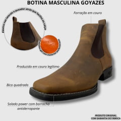 Botina Texana Masculina Goyazes Bico Quadrado Bull Ocre Couro Dallas - Ref.19339102-CB