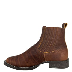 Botina Texana Masculina Goyazes Bico Quadrado Solado Bull Café/Amber Couro Cabeça De Boi Tan Ref:2539102-CBB-07